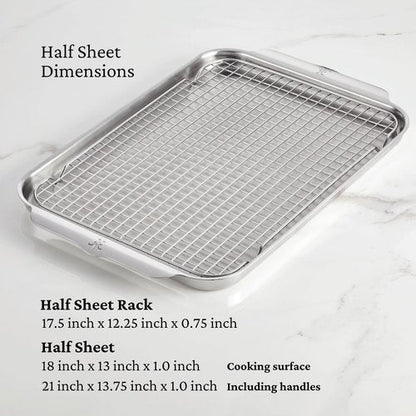 Hestan Provisions OvenBond – 3-Piece Tri-ply Baking Sheet Set Professional Stainless Steel Bakeware, Half & Quarter Sheets & Rack