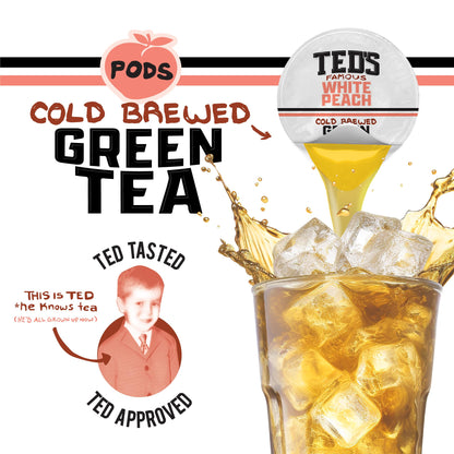 Ted's Tea by Java House - Single Serve Liquid Concentrate Pods - Peel and Pour - White Peach Green Tea - Pack of 12