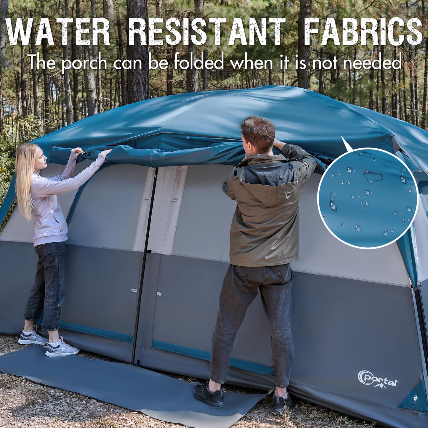 PORTAL Camping Tent, 10 Person Instant Cabin Tent with Rainfly, Large Mesh Windows & Upgraded Ventilation, Portable Big Tents with Carry Bag for Family Outdoor, Backpacking, Hiking, Blue