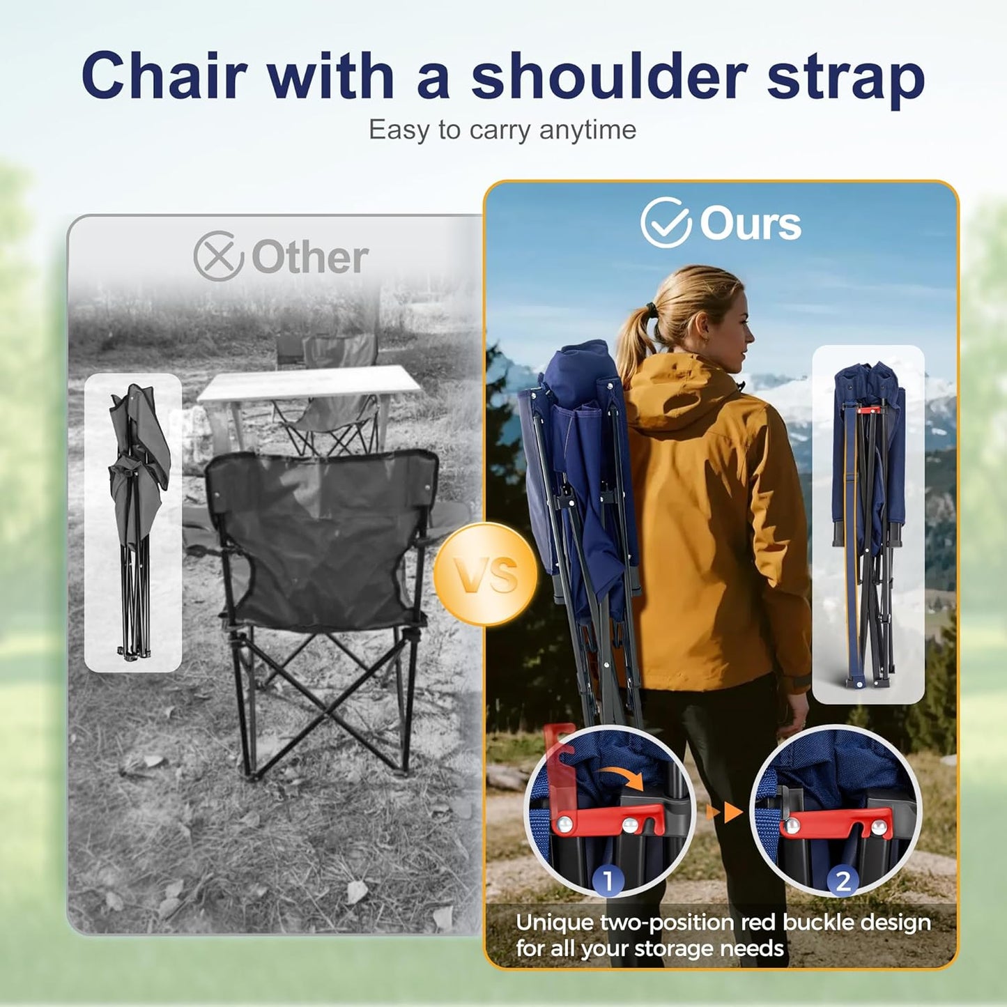 LET'S CAMP Oversized Camping Chairs - Heavy Duty 500LBS Support | Portable Collapsible Design, 2 Pack (Blue)