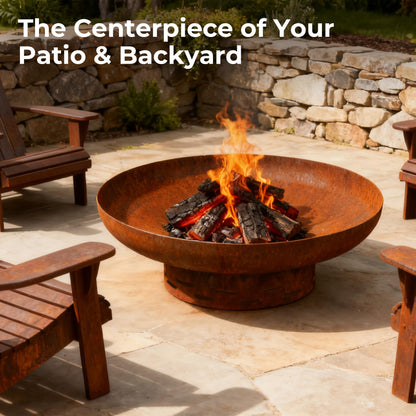 KOL Fire Pit for Outside Wood Burning, 35.5 Inch Large Round Firepit Bowl Outdoor and Patio, Heavy-Duty Bonfire Pit Oxidized Finish, Free-Standing, Camping Backyard Terrace