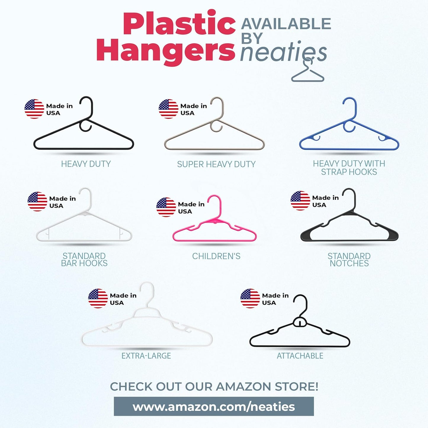 Neaties Plastic Hangers 30 Pack - Durable 6lb Capacity Clothes Hangers with Notches - White