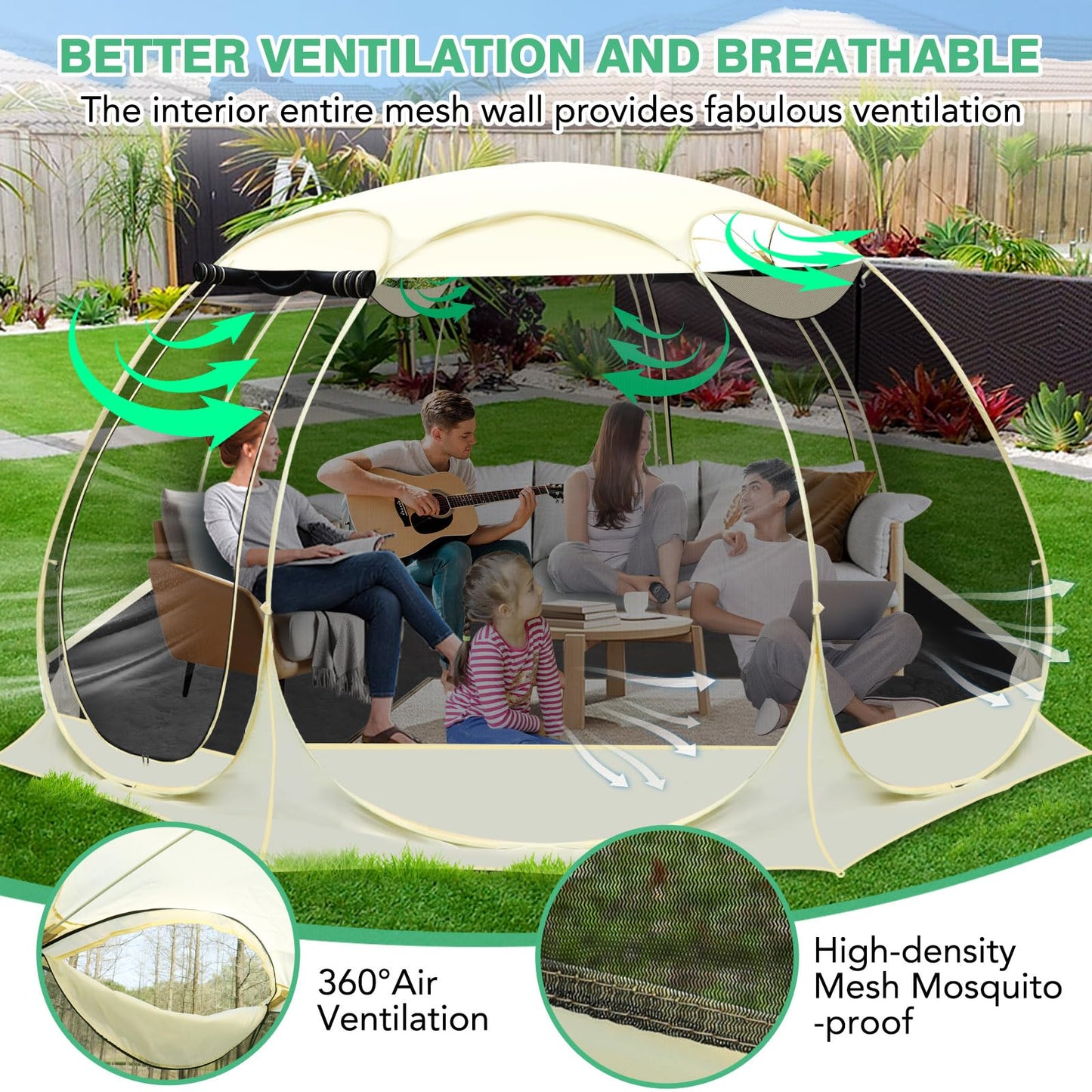 URCUZER 12x12Ft Pop-Up Canopy Screen House Tent - Outdoor Screen Room with 10 Mesh Side Panels Not Waterproof, Includes Carrying Bag - Fit 8-10 Person