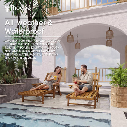 THOEOE Patio Chaise Lounge Chair, Oversized Lounge Chair Outdoor with 5 Positions, 78″ Long, HDPE, Patio Lounge Chair with Wheels & Cup Holder for Pool, Deck, Poolside,Wood