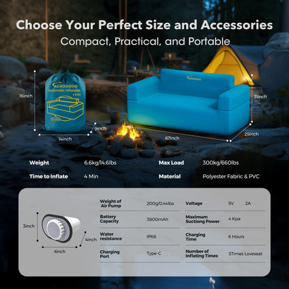 Inflatable Couch Self Inflatable Sofa, Air Couch with Built-in Air Pump Rechargeable Loveseat Bundled with Inflatable LazySofa