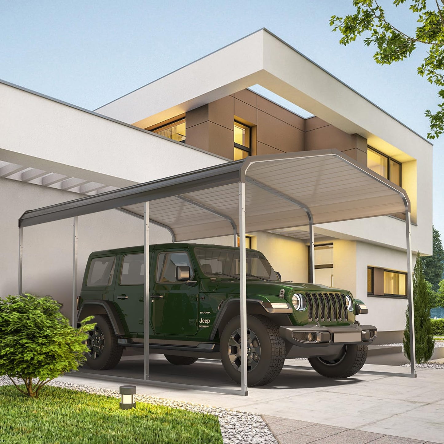 10x15 FT Heavy Duty Metal Carport with Galvanized Steel Roof, Oversized Car Shelter for Trucks Boats Tractors – Outdoor Vehicle Canopy for Driveway, Yard, Farm