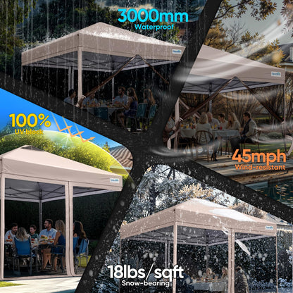 Quictent 10'x10' Pop up Screened Canopy Tent with Mosquito Netting, Portable Easy up Outdoor Screen House Shelter for Patio, Camping and Picnic, Includes Wheeled Carry Bag