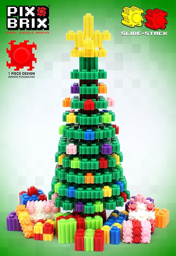 Pix Brix Pixel Art Puzzle Bricks Christmas Scene Puzzle with Display Box Patented Colorful Building Bricks Create 2D and 3D Builds A Fun Festive Pixel Art Set for Kids and Adults