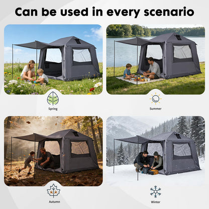 Inflatable Tents for Camping 2-4 Person, Blow Up Tent with Skylight & Awning, Waterproof Inflatable Camping Tent with Mesh Windows, Portable Tent Camping Essentials, Easy Setup with Hand Pump