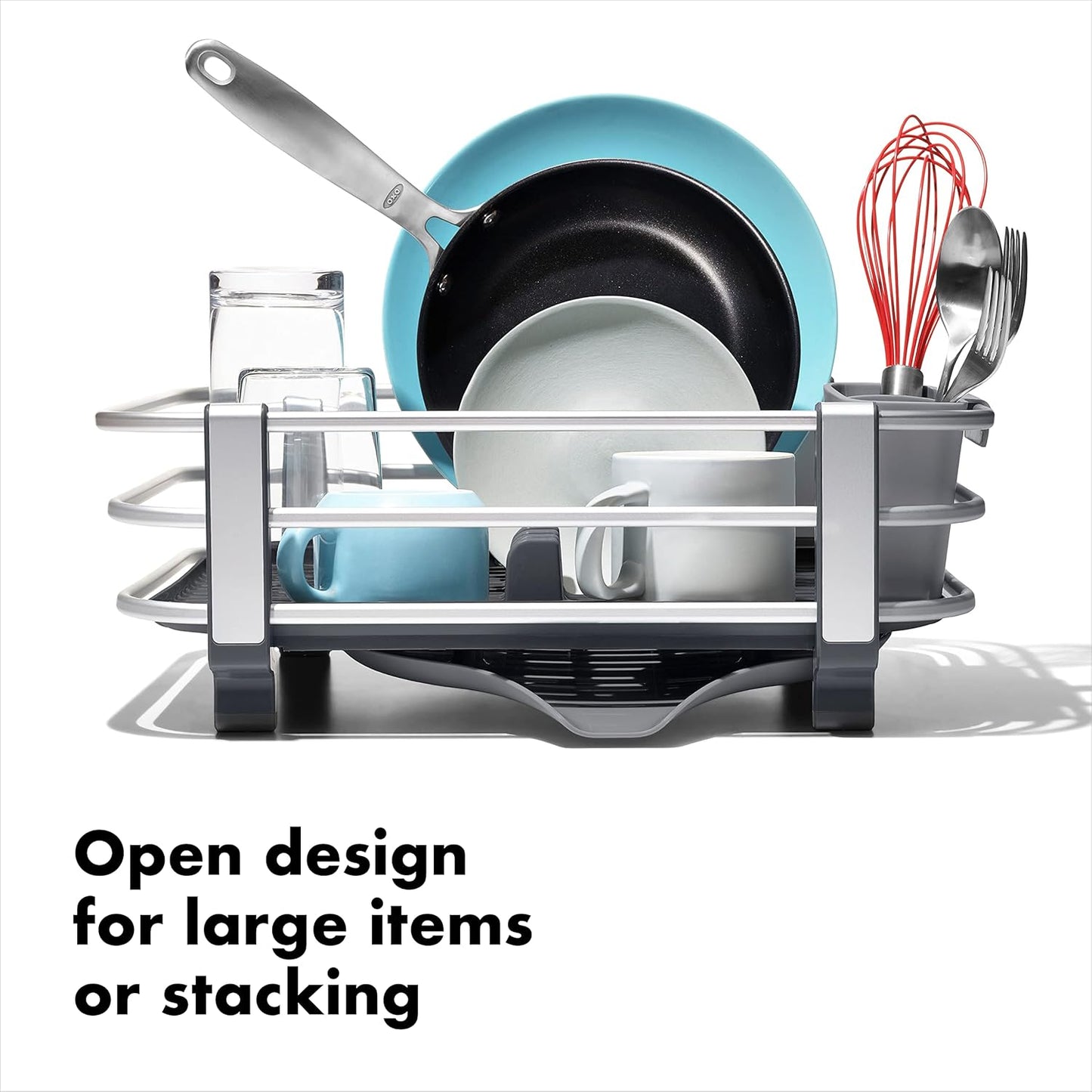 OXO Good Grips Dish Rack - Rustproof Aluminum Design for Efficient Drying | Space-Saving Size