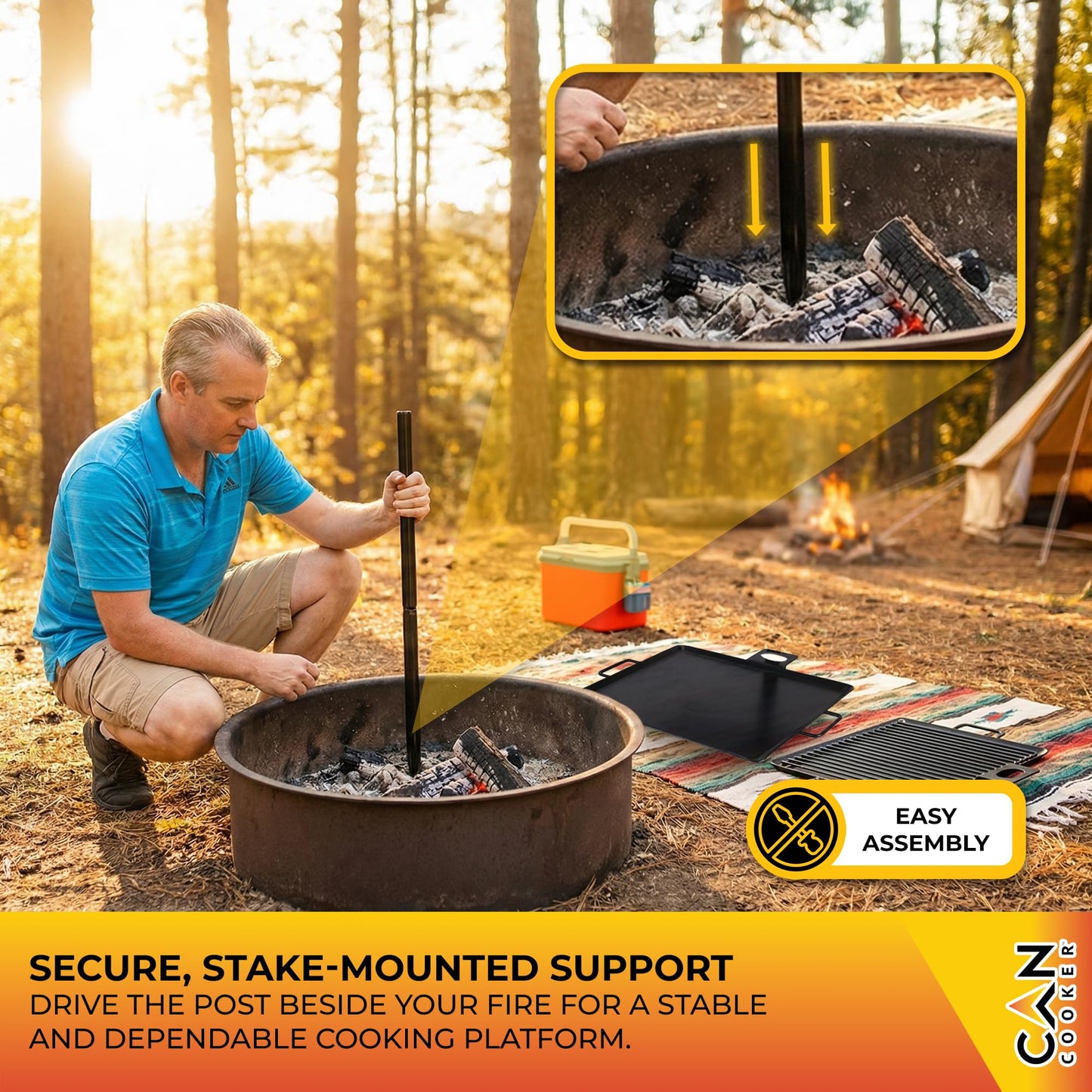GameMaker Open Fire Cooking Grill – Portable Campfire Grill for Open Flame Cooking, Firepits, Outdoor Fire Rings & Camping – Heavy-Duty, Easy Setup & Adjustable Height