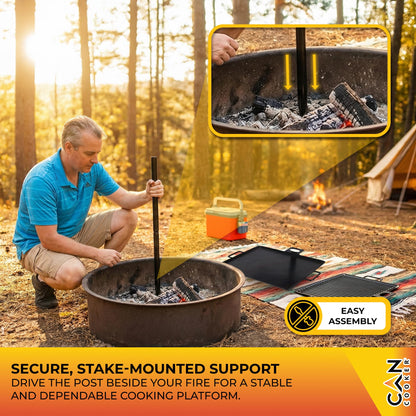 GameMaker Open Fire Cooking Grill – Portable Campfire Grill for Open Flame Cooking, Firepits, Outdoor Fire Rings & Camping – Heavy-Duty, Easy Setup & Adjustable Height