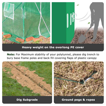 KANAGAWA 10'x7'x 7' Walk-in Tunnel Greenhouse with Watering System Heavy Duty Portable Green House Protect Gardening Plants 1 Zipper Mesh Door, 6 Roll-up Windows, Thickened galvanised Steel,Green