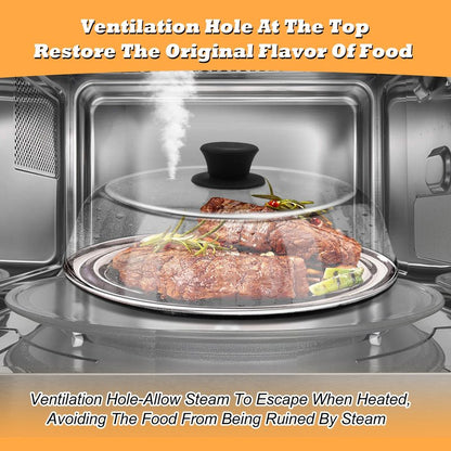 10in Glass Microwave Splatter Cover for Food, 10in Glass Microwave Cover for Food, Microwave Plate Lid with Vent Holes & Easy-Grip Handle, Dishwasher Safe, No Plastic, Food Grade,