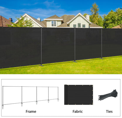 SunnyRoyal 5' x 24' Privacy Fence Screen Panel with Iron Poles Freestanding No Dig Heavy Duty Windscreen Mesh Fabric Temporary Dog Fencing for Outdoor Backyard Patio Garden (Black)