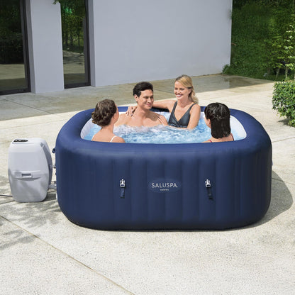 Bestway SaluSpa Hawaii AirJet 4 to 6 Person Inflatable Hot Tub Square Portable Outdoor Spa with 140 AirJets and EnergySense Energy Saving Cover, Blue