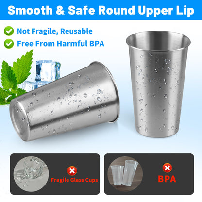 HAMILADUO 150Pack 16 oz Stainless Steel Pint Cups,Stainless Steel Cup,Pint Cup Tumbler，water Tumbler,Stackable,Reusable,BPA Free, (150)