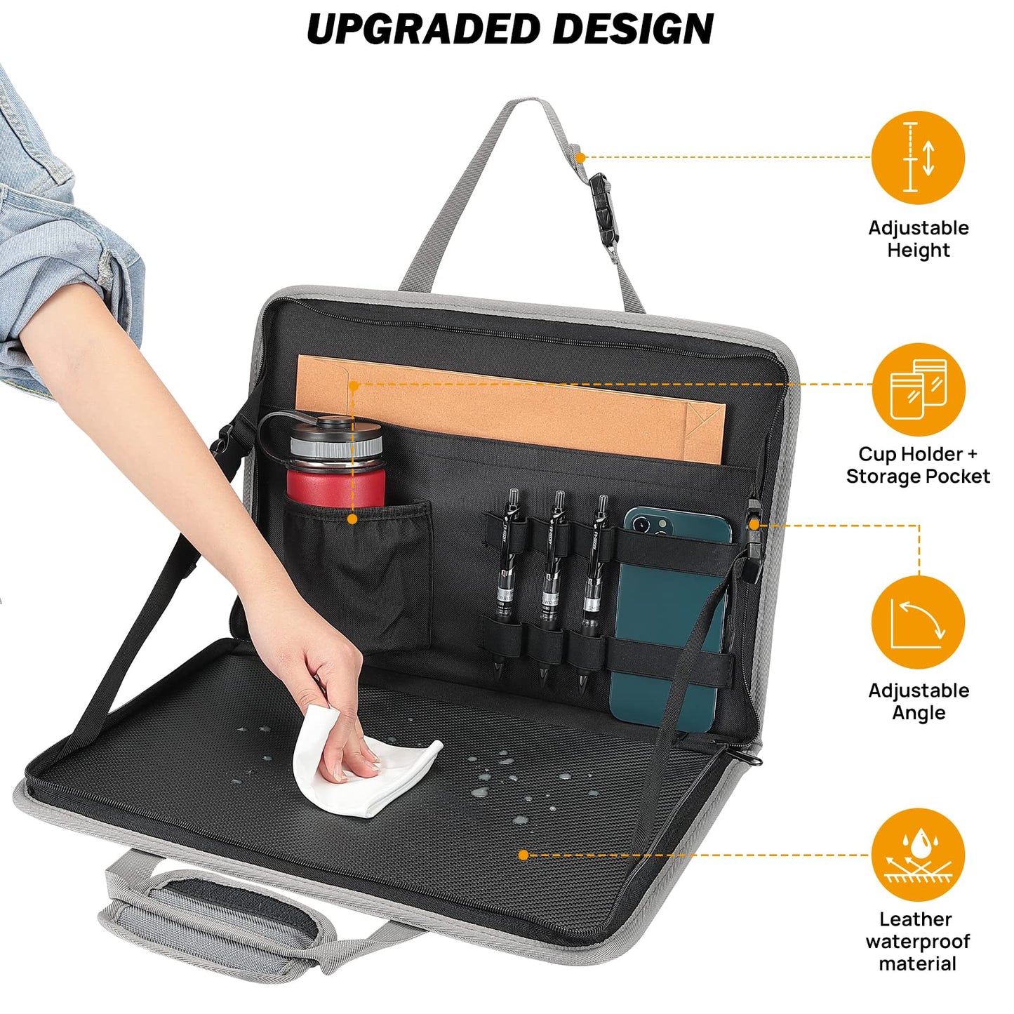 JOYTUTUS 3 in 1 Steering Wheel Eating Tray, Car Back Seat Laptop Desk, Multifunctional Office Bag, Car Work Table for Writing, Car Organizer for Kids, Commuters, Family