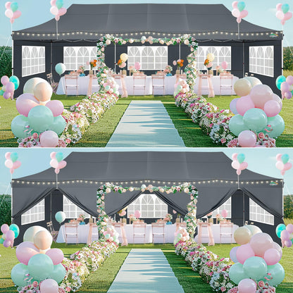 COBIZI 10x30 Pop up Canopy with Roller Bag & 8 Removable Sidewalls, Canopy Tent for Parties, Wedding, and Commercials, Waterproof and Instant Shelter UV50+ Outdoor Gazebo with 4 Sandbags(Gray)