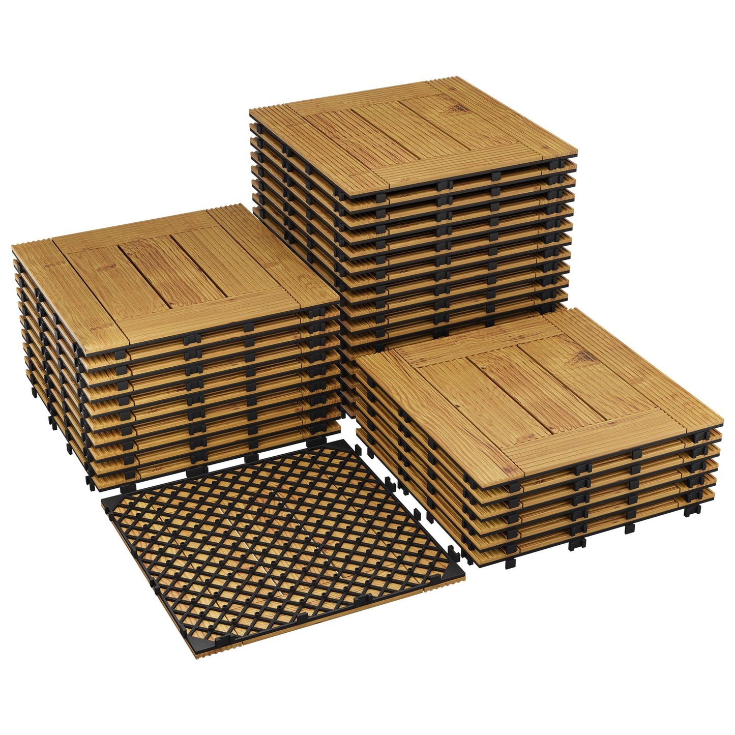 33 Pack Acacia Wood Deck Tiles, 12"X12" Interlocking Patio Flooring (32 Sq ft Total) for Outdoor & Indoor Use - Non-Slip Water Resistant Balcony, Pool Deck Tiles, Easy Snap Together,Yellow