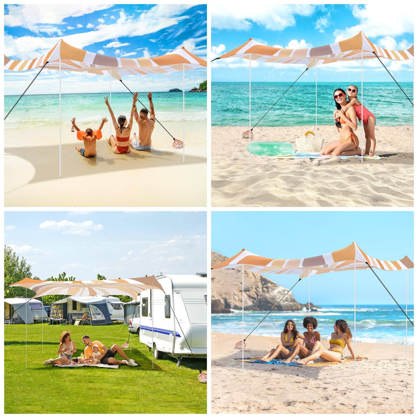 Beach Tent, UPF 50+ Beach Canopy Sun Shade, Portable 10×10 FT Large Pop-Up Beach Tent Sun Shelter with Sand Anchors, Ground Pegs, Easy Setup for Beach, Camping, Park, and Backyard Fun - Sunflower