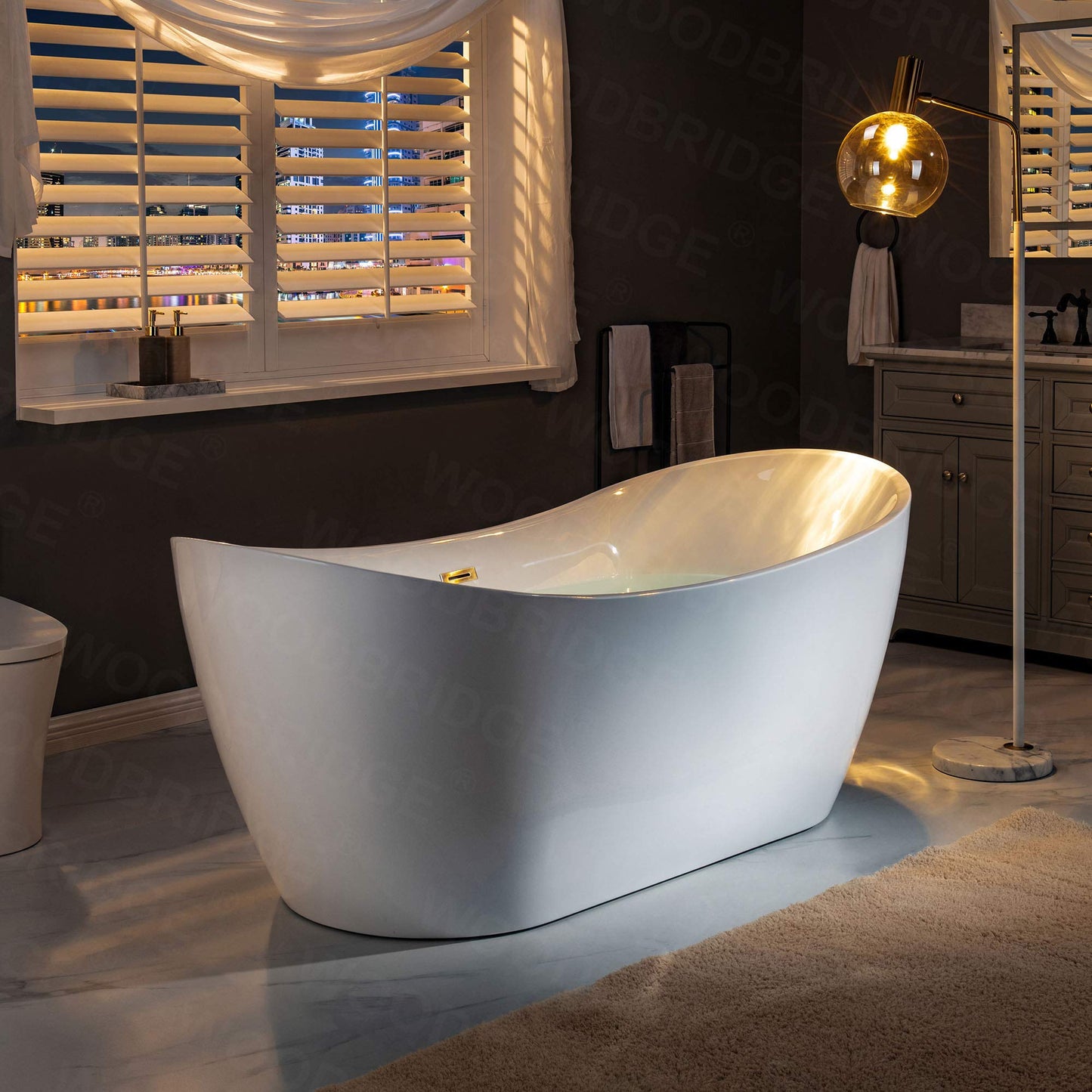 WOODBRIDGE 71"Freestanding White Acylic Soaking Bathtub with Brushed Gold Drain and Overflow,BTA1517 -BG-Drain &O