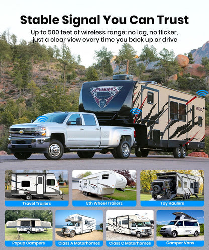 AUTO-VOX RV Backup Camera Wireless with Left and Right Side Cameras, Adjustable Viewing Angle, IR Night Vision, Compatible Only with 3 Channel Monitor for Motorhome, Fifth Wheel, Travel Trailer