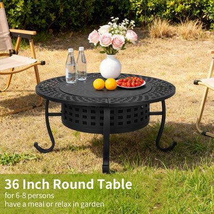 FDW 36 Inch Fire Pit with 2 Adjustable Grills,Wood Burning Fire Pits for Outside with Lid & Fire Poker, BBQ& Outdoor Firepit & Round Metal Table 3 in 1 for Patio, Picnic, Party