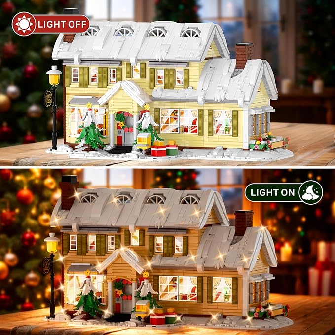 Premium Christmas Holiday House Building Set with LED Light 2046 PCS DIY Christmas Vacation Snow Village Kit Collectible Decor for Adults &amp Family for Christmas/Birthday Party