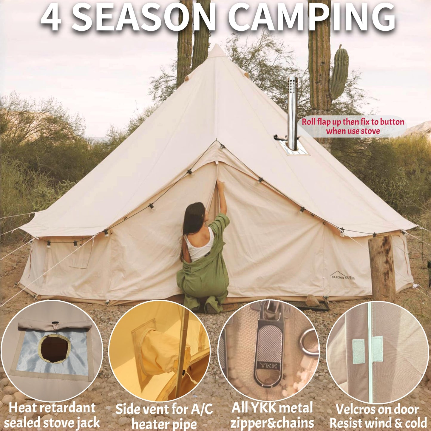 DANCHEL OUTDOOR B5PRO 4 Season Canvas Tent with Stove Jack Camping, Large Bell Tent with AC Port Yurt All Year Living, Luxury Glamping for 8 Person Hunting Party, 20ft/6m