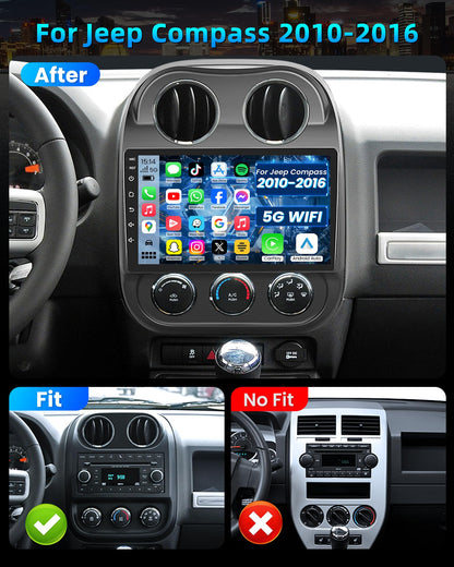 [4Core+64GB] Car Radio for Jeep Compass Patriot 2010-2016: 10'' 1280x800 IPS HD Touchscreen Head Unit Stereo with Wireless Carplay Android Auto 5GWiFi Bluetooth5.0 GPS FM SWC 1080 Backup Camera