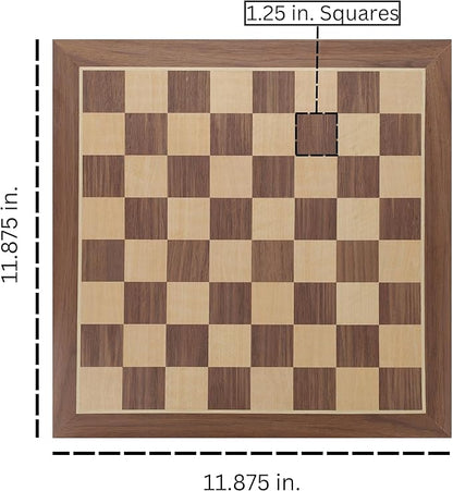 WE Games Classic Walnut Wooden Chess Board Only 11.875 inches Large Chess Board for Adults Wood Veneer Chessboard 1.25 inch Squares