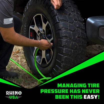 Rhino USA 4 Tire Inflation/Deflation System - Fits up to 155" Wheelbase - Ultra Fast 4 Way Tire Inflator Hose Kit for Truck, Car, Trailers & Motorcycles - Improved Design With On/Off Slide Valve