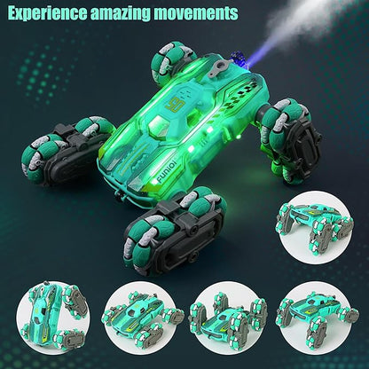 Cool 8WD RC Stunt Car for Kids Ages 6 7 8-12 13 14 Year Old - Remote &amp Gesture Hand-Controlled Toy with Lights &amp Music Rotating Drift Car for Boys 2.4Ghz