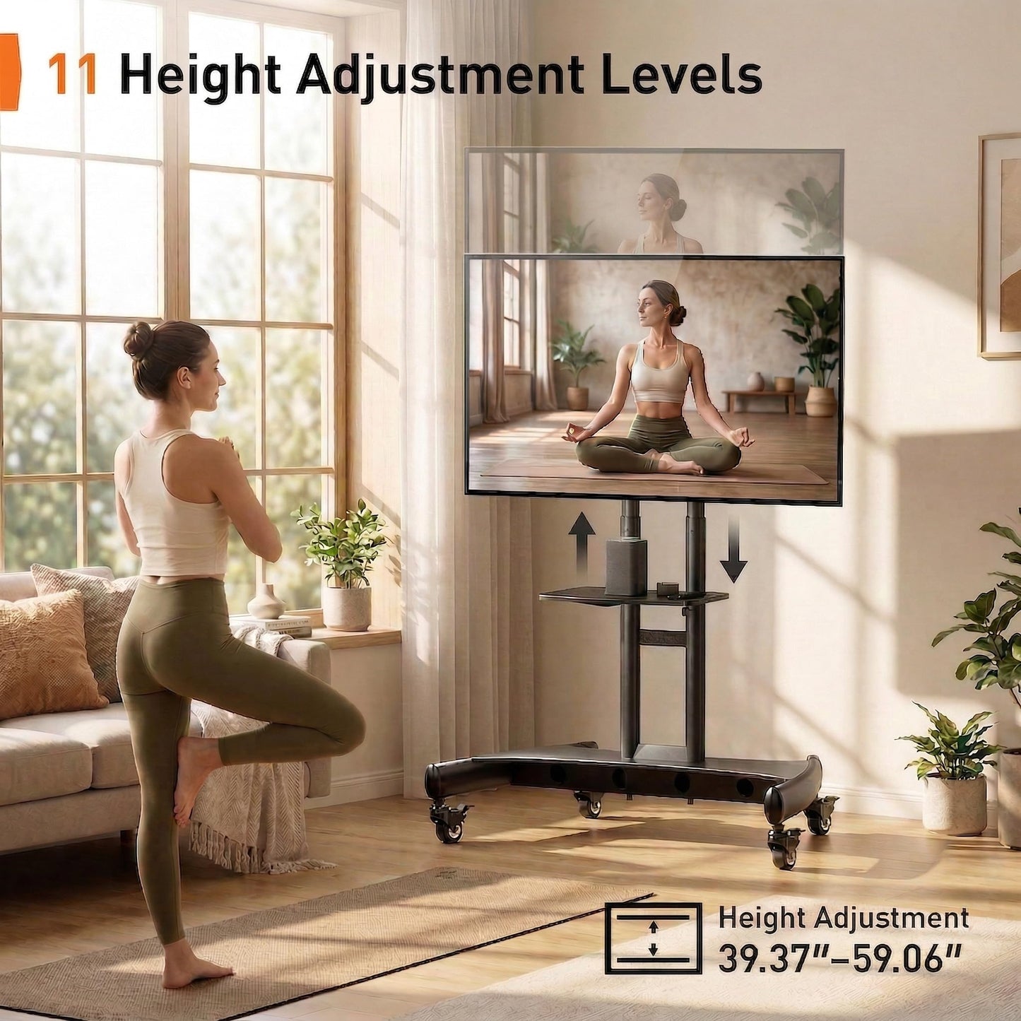 Perlegear Mobile TV Cart for 32-82 Inch Flat/Curved LED/LCD/OLED TVs Rolling TV Stand with Height Adjustable Shelf Max VESA 600x400mm up to 100lbs- Outdoor TV Stand Trolley with Wheels PGTVMC05-1
