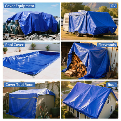TARPAL 20x40ft Waterproof Heavy Duty Tarp 16Mil Thick with Metal Grommets Every 17.7" Large Multipurpose Tarp Tear-Resistant UV Protection Covers Roof, Pool,Car,Firewood&Outdoor Furniture(Blue/Brown)
