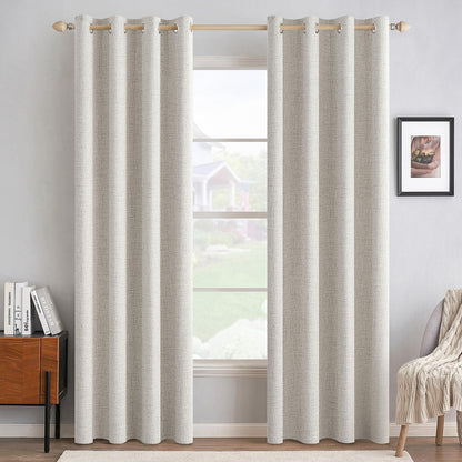 MIULEE 100% Blackout Linen Textured Curtains - Solid Thermal Insulated Cream White | Luxury Room Darkening Drapes 52 x 84 Inch (2 Panels)