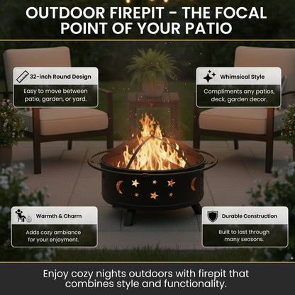 Fire Pit - 32-Inch Outdoor Wood Burning Firepit with Screen, Poker, and Cover - Outdoor Fire Pits for Backyard, Deck, or Patio by Pure Garden (Black)