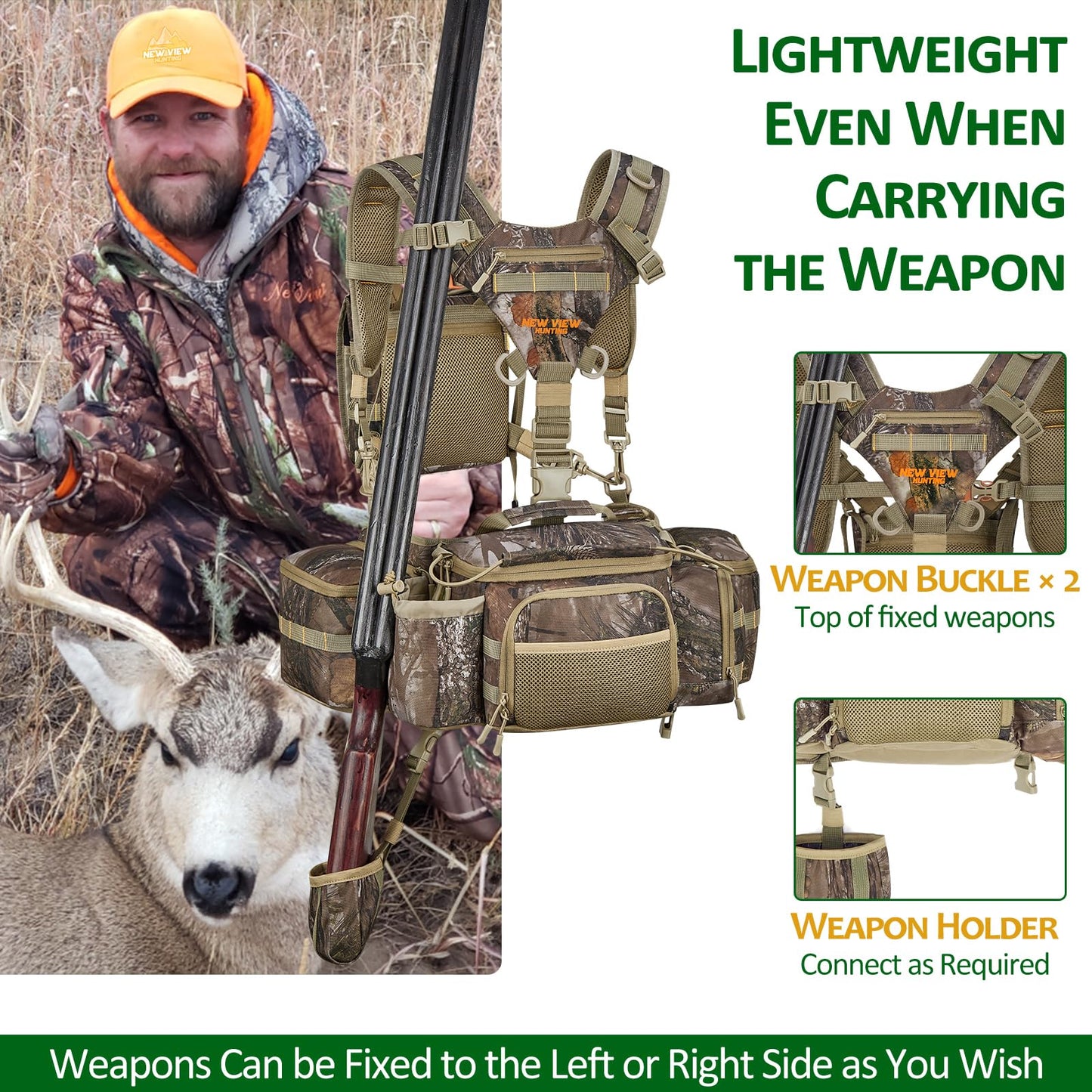 NEW VIEW 80L Hunting Backpack with Waterproof Rain Cover & Hunting Fanny Waist Pack with Chest Pack for Men