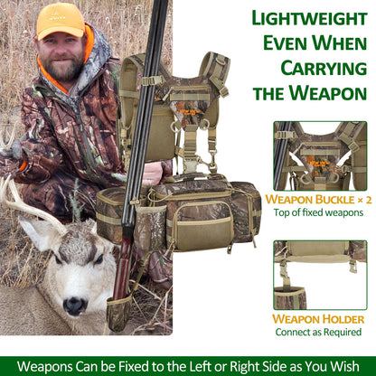 NEW VIEW 80L Hunting Backpack with Waterproof Rain Cover & Hunting Fanny Waist Pack with Chest Pack for Men