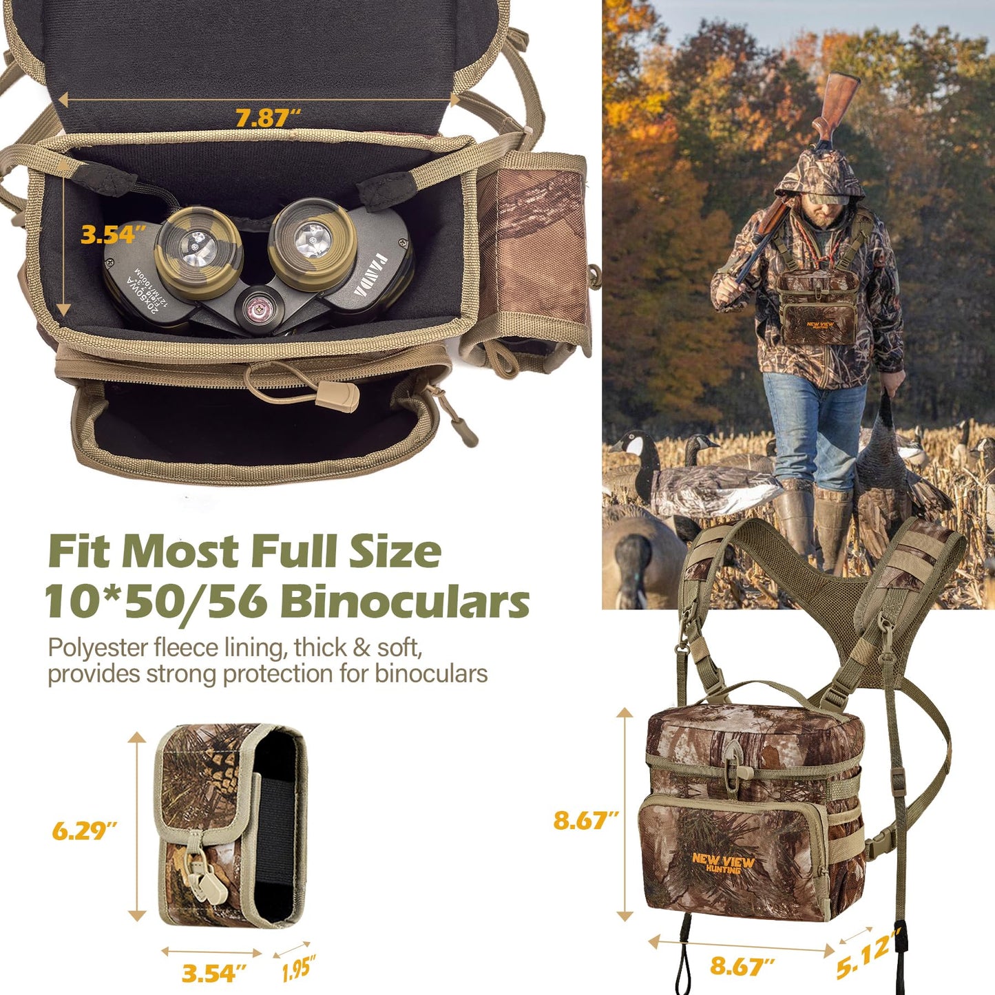 NEW VIEW 80L Hunting Backpack with Waterproof Rain Cover & Binocular Straps Harness Chest Pack with Detachable Rangefinder Pouch
