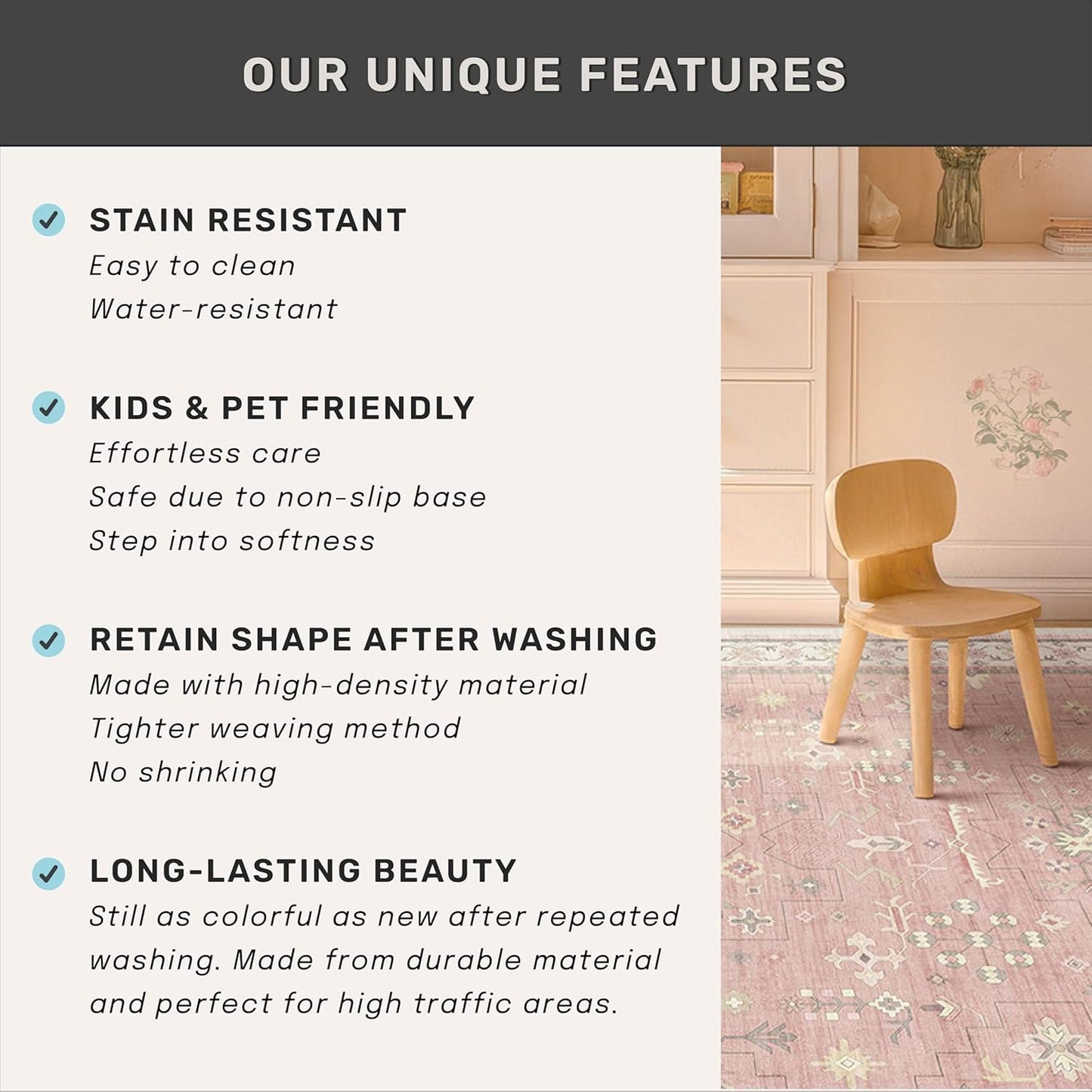 Regine Switzerland Blush Pink Girls Rug - Floral Area Rug 5x7, Machine Washable Non-Slip Play Mat