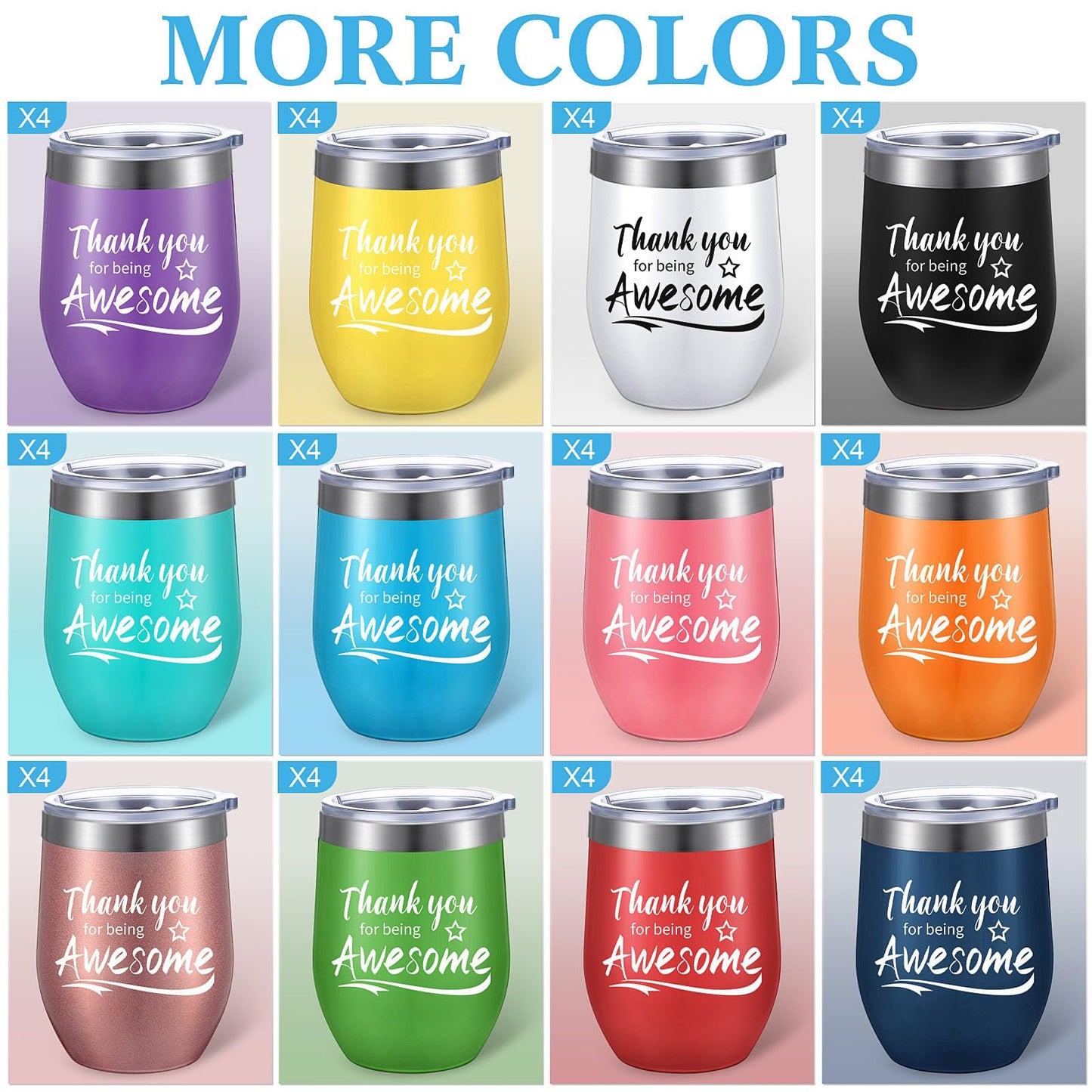 Sieral Thank You Gifts Thank You for Being Awesome Wine Tumbler Employee Appreciation Gifts for Women Men Coworkers Friend Stainless Steel Insulated Tumbler with Straw(Vivid Color,48 Pcs)
