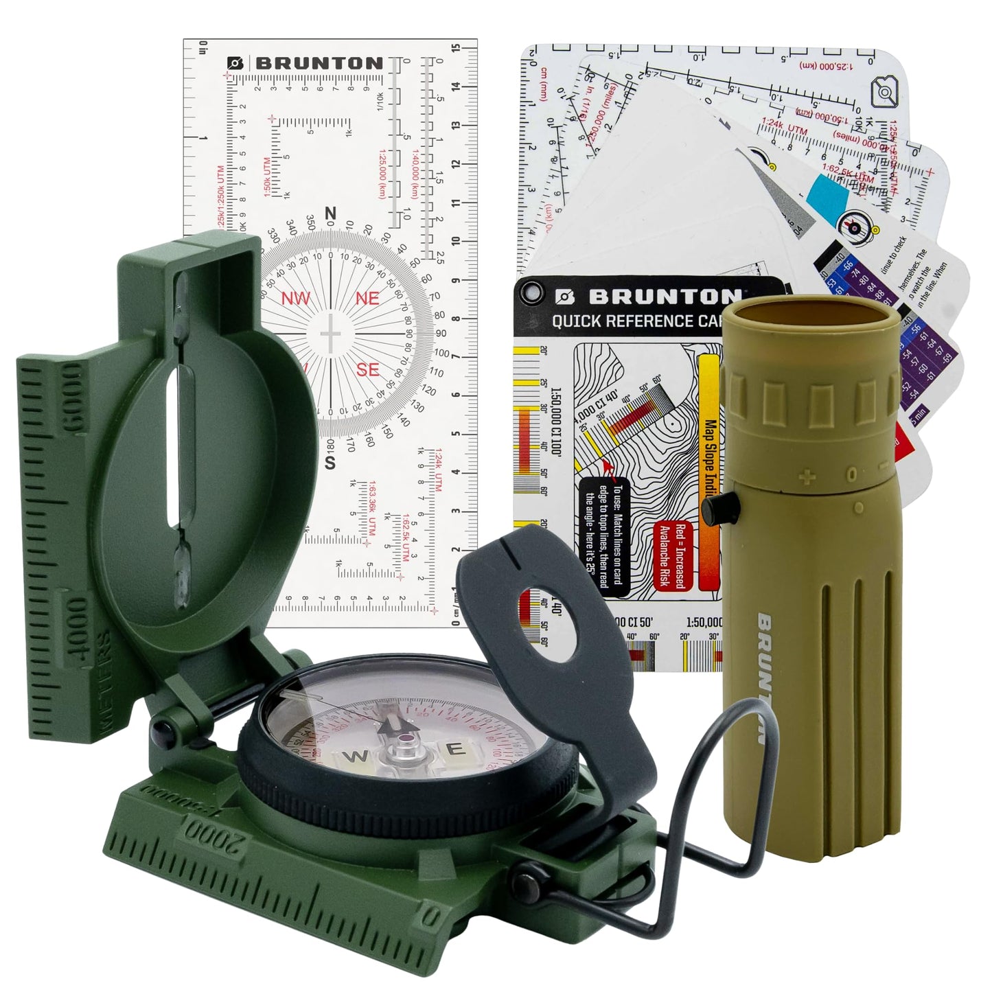 Brunton Deluxe Tactical Field Navigator Bundle – Model 94 Military Lensatic Compass (Made in USA) + Lite Tech 8x22 Monocular + Quick-Reference Navigation Card Set + Map Multi-Tool
