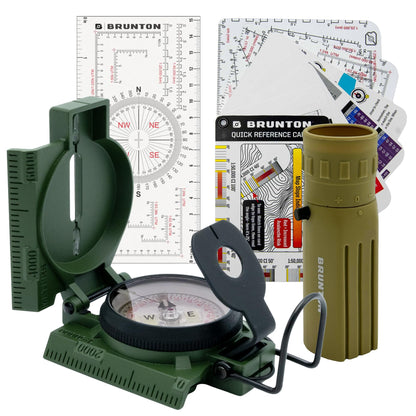 Brunton Deluxe Tactical Field Navigator Bundle – Model 94 Military Lensatic Compass (Made in USA) + Lite Tech 8x22 Monocular + Quick-Reference Navigation Card Set + Map Multi-Tool