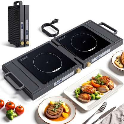 MOMOKOVA Double Induction Cooktop, 1800W Portable Dual Burner with 8 Power Levels, Sensor Touch Control & 99-Min Timer, Fold-n-Store Design for RV, Small Kitchen & Outdoor Cooking (black)