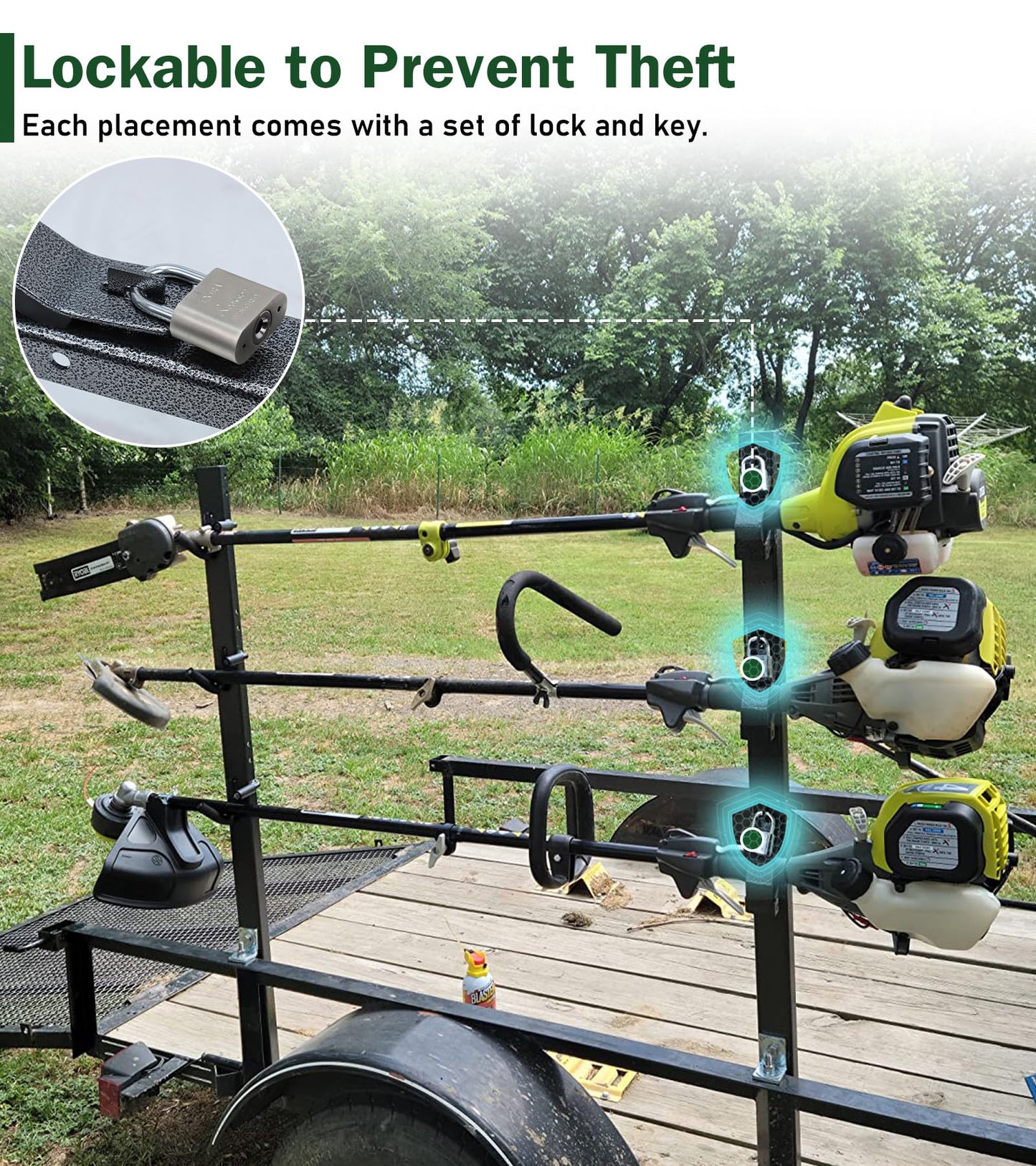 ELITEWILL 3 Place Weedeater Rack and 2 Place Backpack Blower Rack for Open Trailer