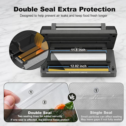 Next-Gen Vacuum Sealer Machine, Food Vacuum Sealer with Powerful Suction Pump, Dual-System for Valve&Textured Bags, Canisters & Marinate, Dual-Heat Seal for Dry&Moist Food, Built-in Cutter&Bag Storage