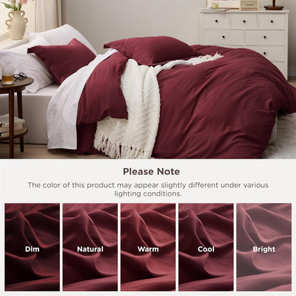 Bedsure Winery Pink Duvet Cover Set - King Size 3-Piece Extra Soft Prewashed Cotton-Like Polyester, 104x90 Inches with Zipper Closure & 2 Pillow Shams