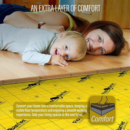Premium Floor Underlayment with Moisture Barrier – 200 sq ft Roll, 3mm Thick – Quiets Foot Traffic Noise, Under Floor Insulation for Hardwood, Laminate, & Vinyl Plank Flooring (2 Pack)